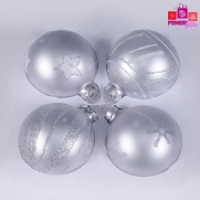 Набор шаров, 8см/4 шт., серебро, с различным декором, матовая поверхность, стекло JNG140502