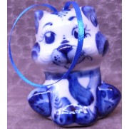 Елочная игрушка Кошка сидячая мал гжель 6см G0501